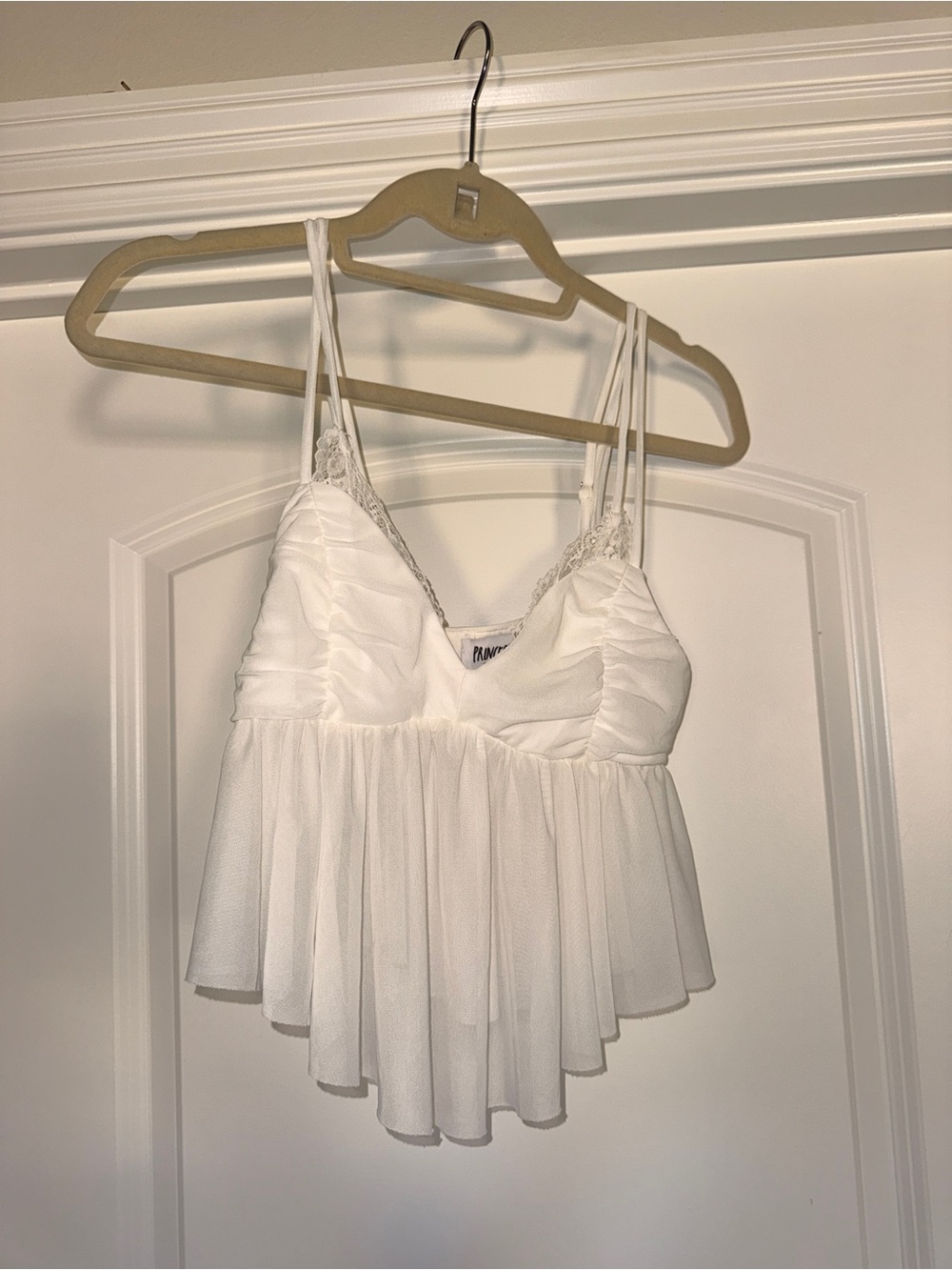 Princess Polly White Lace-Trim Peplum Cami